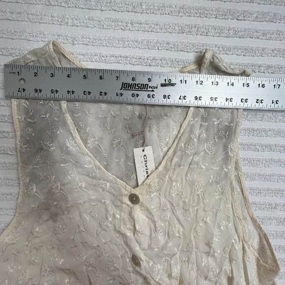 Christy Allen Womens Top Large Ivory Blouse Sleeveless Embroidered Floral NWT - Picture 6 of 10